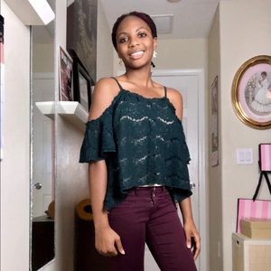 Green Off Shoulder Lace Top